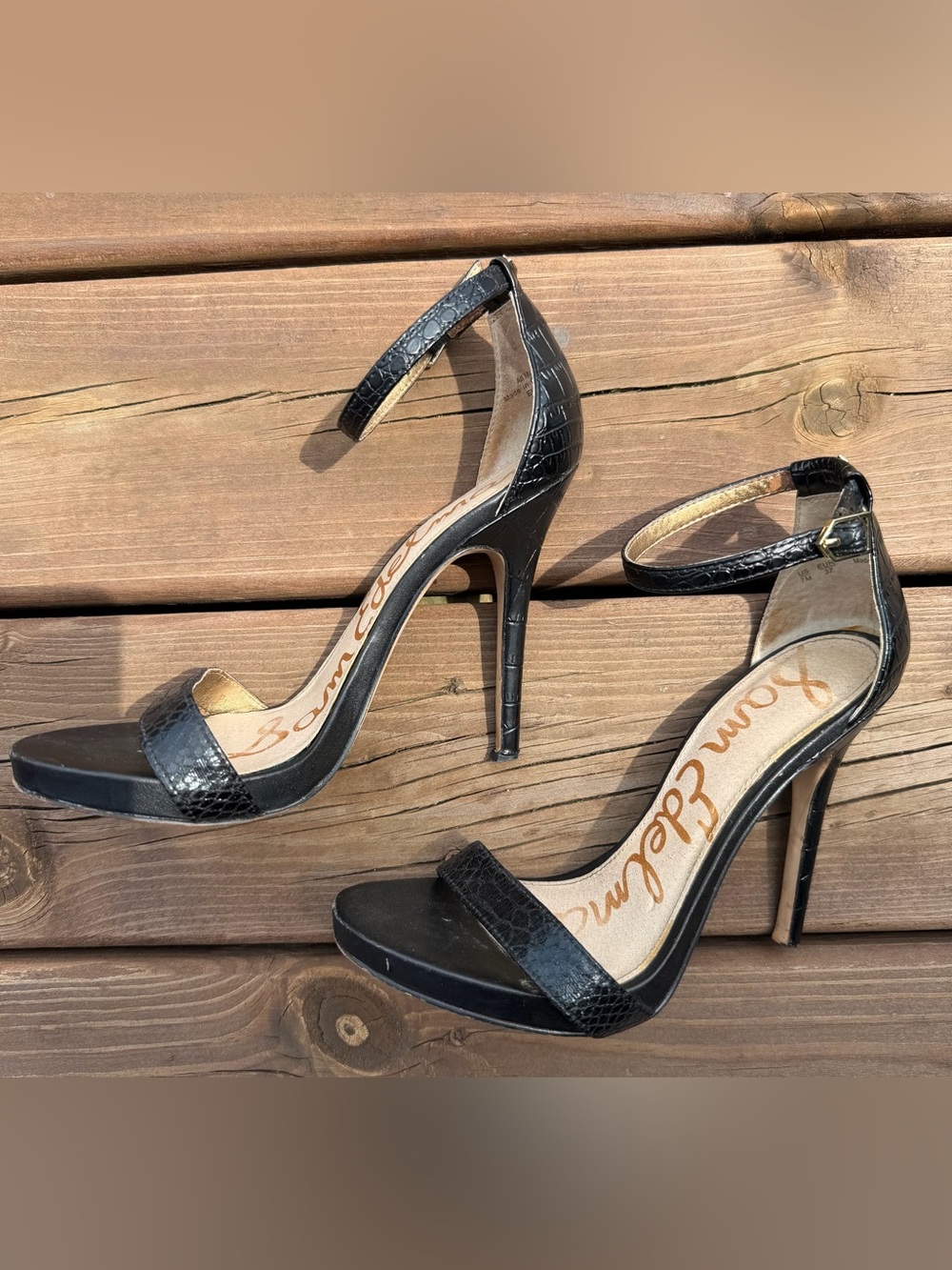 Sam Edelman Black Ankle-Strap Stiletto Heels - Picture 11 of 12